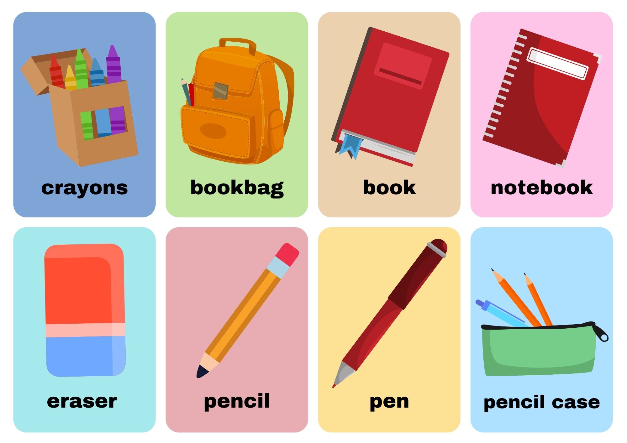 Classroom Objects Flashcards With Words